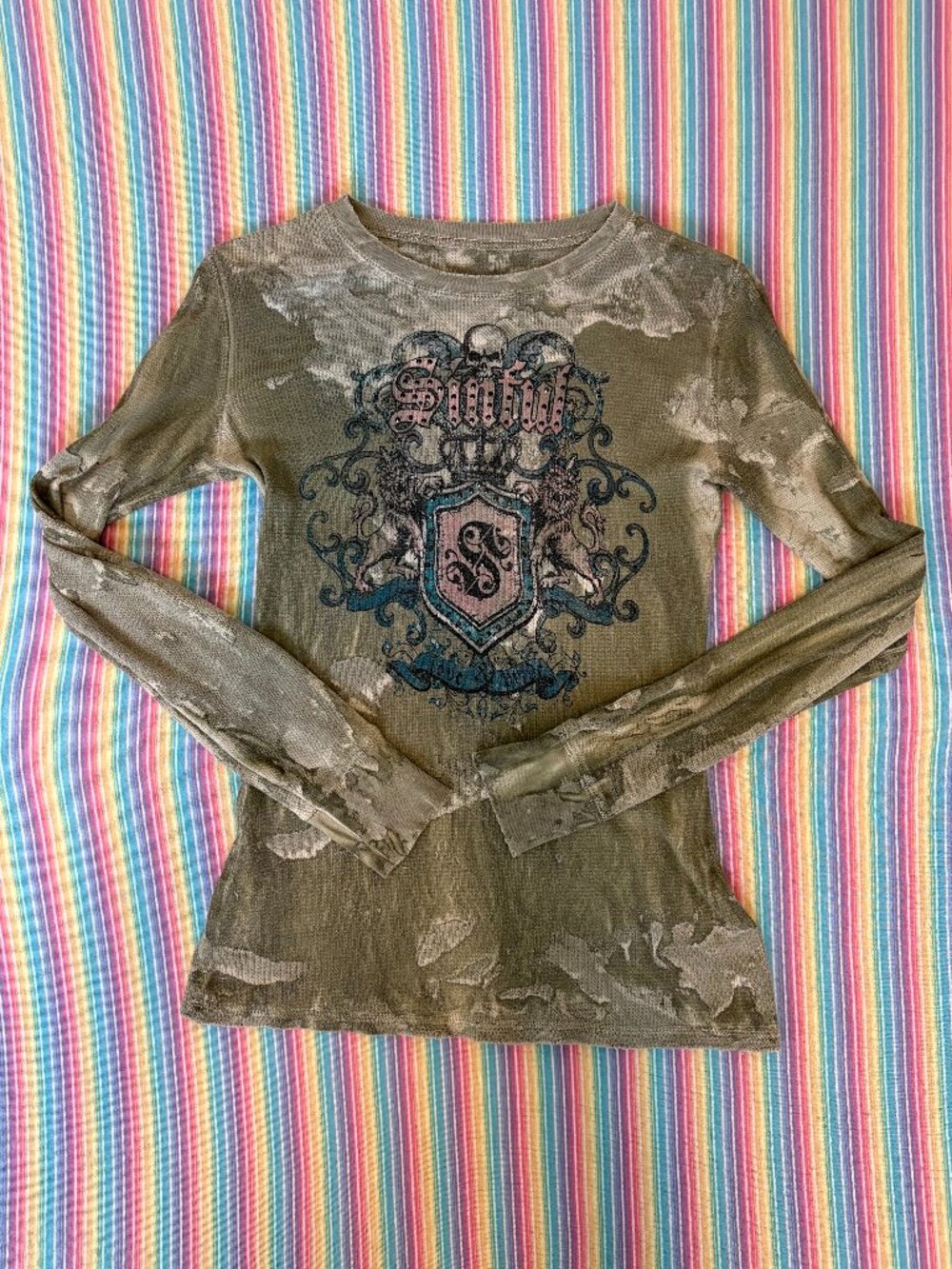 Vintage Sinful Affliction Y2K Graphic Long Sleeve Size Medium Made in USA - Picture 2 of 6